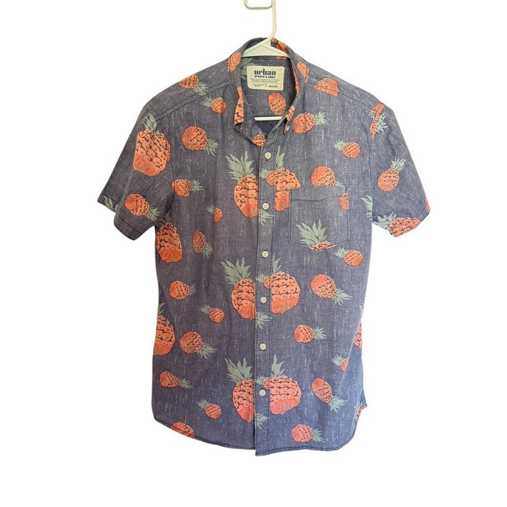 Urban Pipeline Mens Shirt Short Sleeve Button Up BlueHawaiian Pineapple Sz M